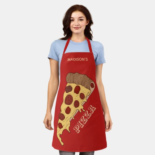 Custom name text  color Pizza Slice aprons