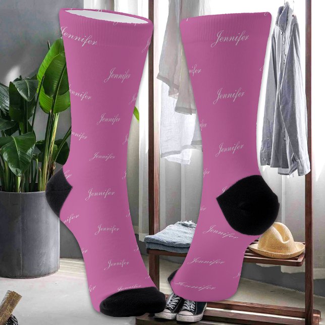 Custom Name Text Color Simple Elegant Pink Socks (Creator Uploaded)