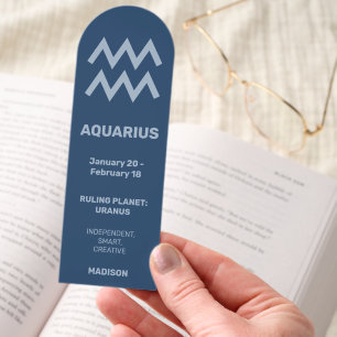 Custom Name / Text & Color Zodiac Sign Aquarius Bookmarks