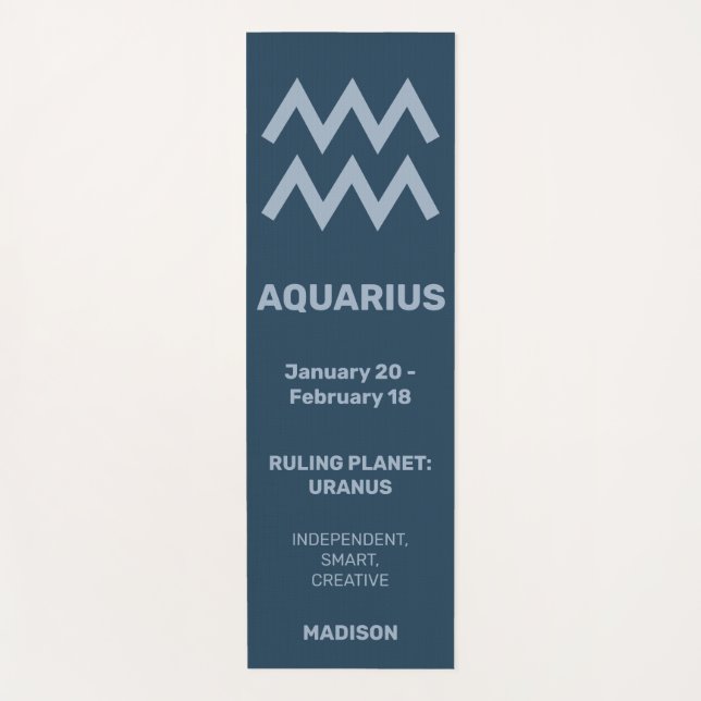 Custom Name / Text & Color Zodiac Sign Aquarius Yoga Mat (Front)