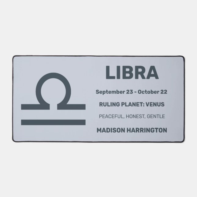 Custom Name / Text & Color Zodiac Sign Libra Desk Mat (Front)