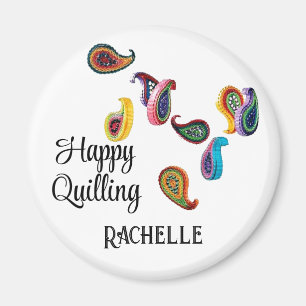 Custom Name Text Colorful 2.25-in Quilled Paisleys Magnet