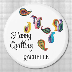 Custom Name Text Colorful 2.25-in Quilled Paisleys Magnet