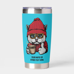 Custom Name / Text Cute Coffee Cat Insulated Tumbler