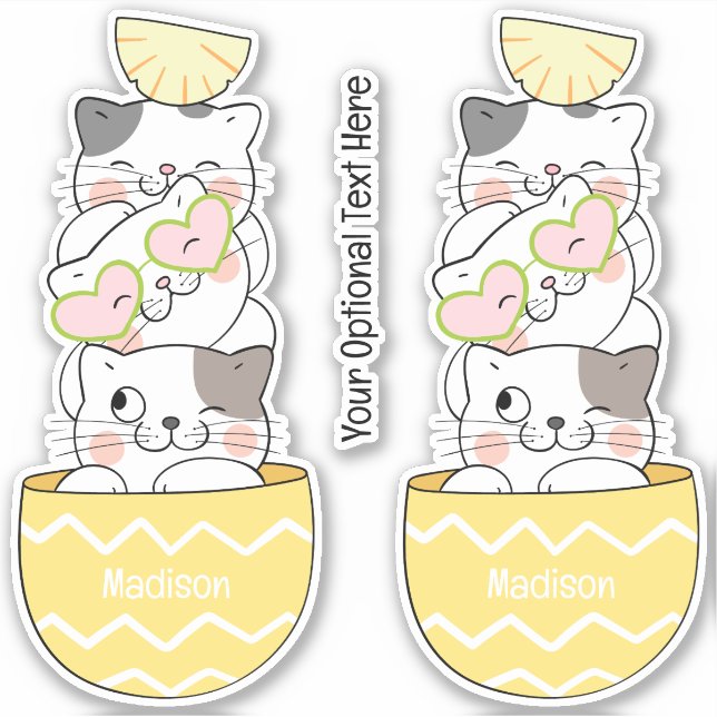 Custom Name & Text Cute Kittens Sticker (Front)