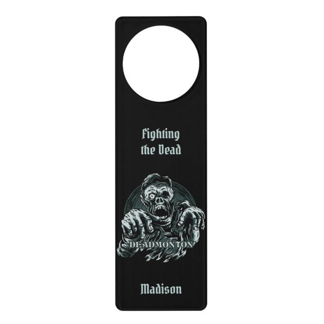 Custom name & text DEADMONTON door hanger (Front)