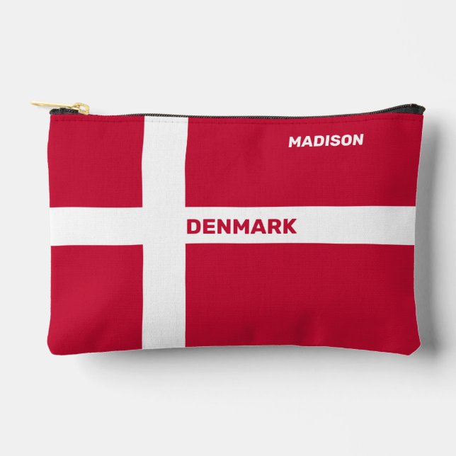 Custom Name & Text Denmark Flag Accessory Pouch (Front)