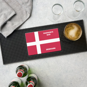 Custom Name & Text Denmark Flag Bar Mat