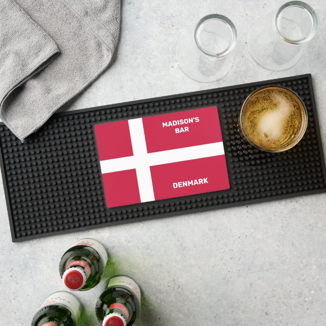 Custom Name & Text Denmark Flag Bar Mat (Insitu (Bar 1))