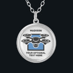 Custom Name & Text Drone Silver Plated Necklace<br><div class="desc">Change the text fields to what you want. Using the editing tool,  you can change each font and its size and color,  and the background color,  if you wish. See my store for more drone items.</div>