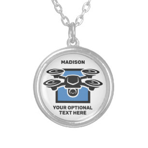 Custom Name & Text Drone Silver Plated Necklace