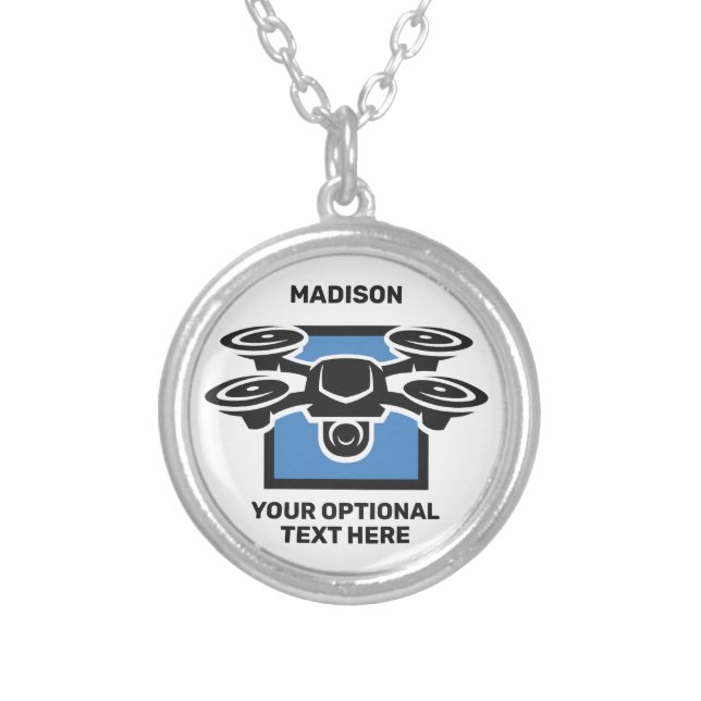 Custom Name & Text Drone Silver Plated Necklace (Front)