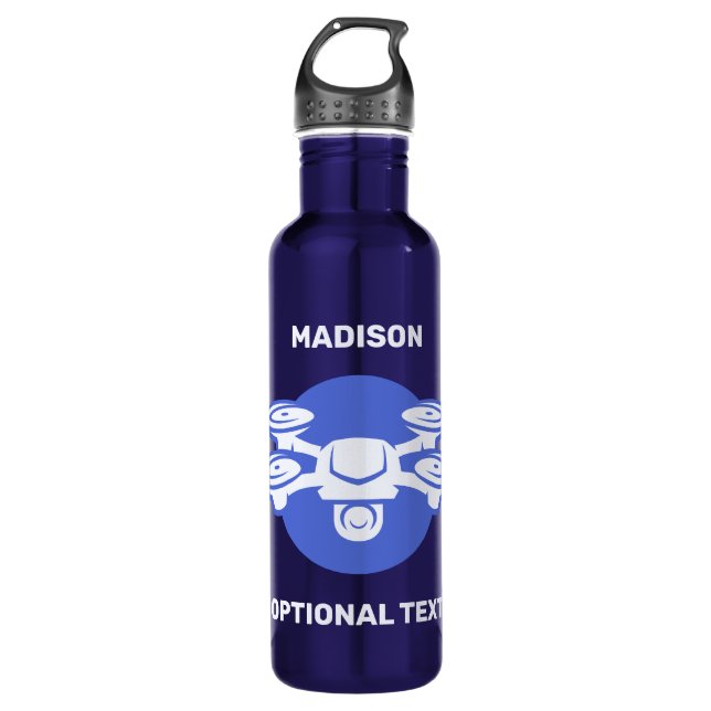 Custom Name & Text Drone Stainless Steel Water Bottle (Front)