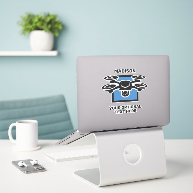 Custom Name & Text Drone Sticker (Laptop On Desk)
