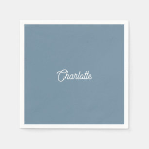 Custom name text Dusty Blue white minimalist Napkins