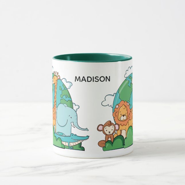 Custom Name & Text Earth with Animals Mug (Center)