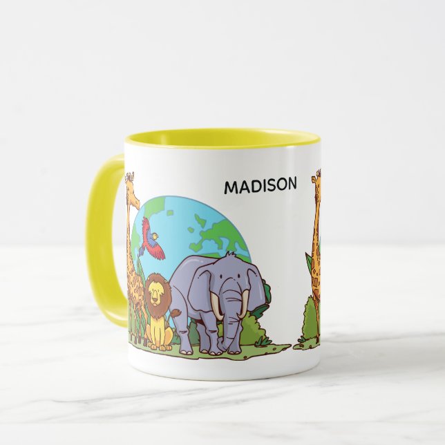 Custom Name & Text Earth with Animals Mug (Front Left)