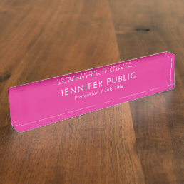 Custom Name Text Elegant Modern Hot Pink Template Desk Name Plate