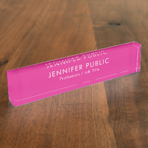 Custom Name Text Elegant Modern Hot Pink Template Desk Name Plate