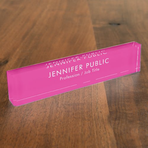 Custom Name Text Elegant Modern Hot Pink Template Desk Name Plate