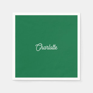 Custom name text Emerald Green white minimalist Napkins
