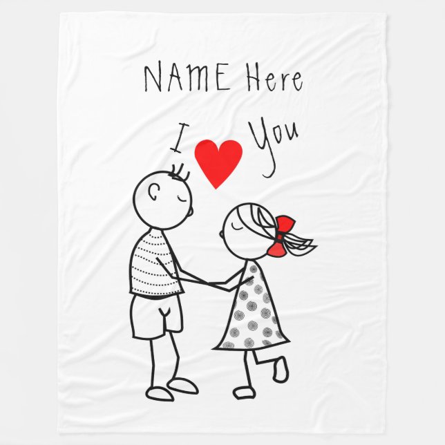 Custom Name Text Fleece Blanket Couple Love (Front)