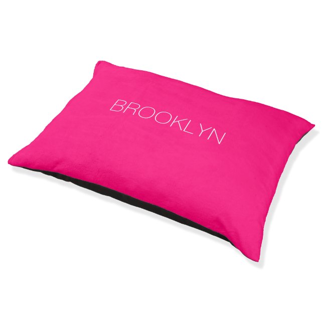 Custom name text fuchsia hot pink modern dog pet bed (Angled)