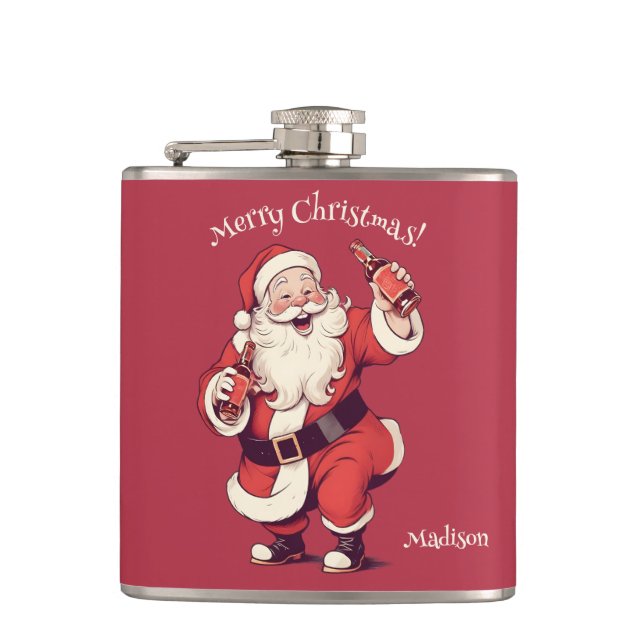 Custom Name & Text Funny Drunk Santa Flask (Front)