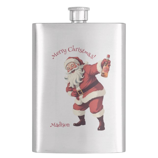 Custom Name & Text Funny Drunk Santa Flask (Front)