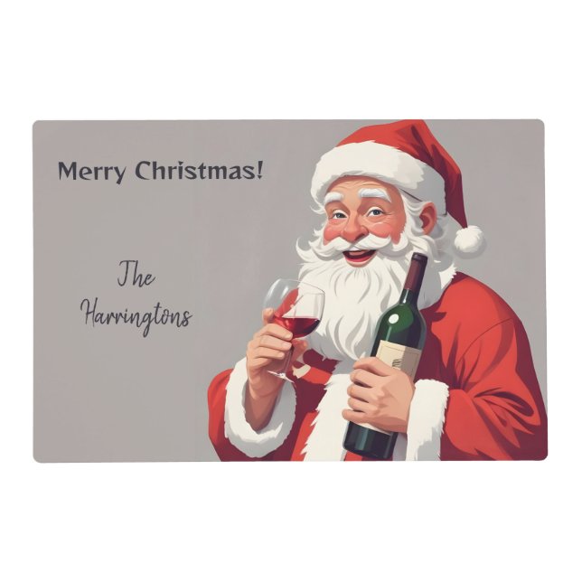 Custom Name & Text Funny Drunk Santa Placemat (Front)