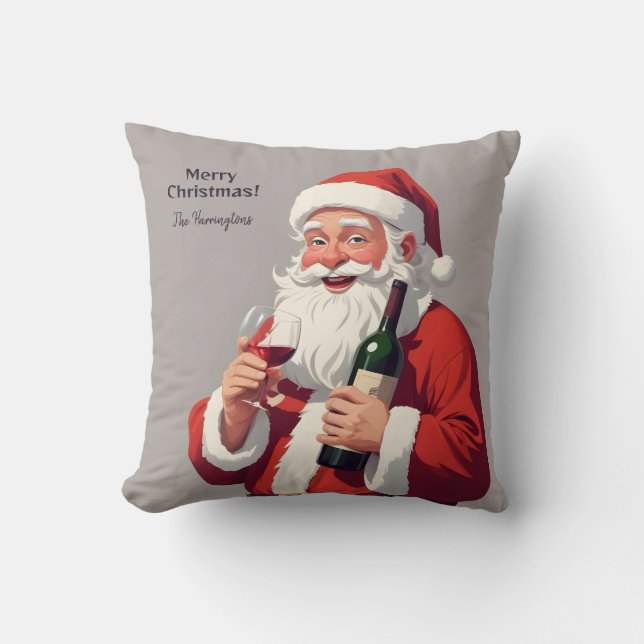 Custom Name & Text Funny Drunk Santa Throw Pillow (Front)