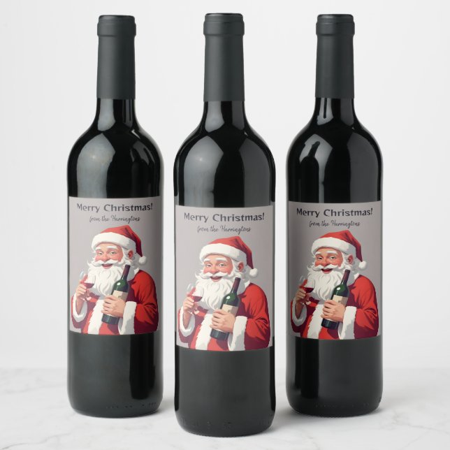 Custom Name & Text Funny Drunk Santa Wine Label (Bottles)