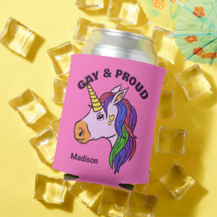 Custom Name & Text Gay Unicorn Can Cooler