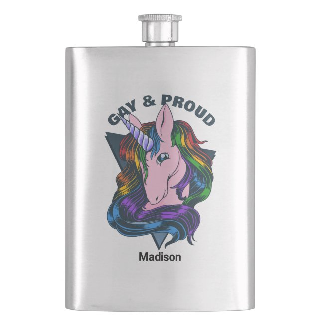 Custom Name & Text Gay Unicorn Flask (Front)