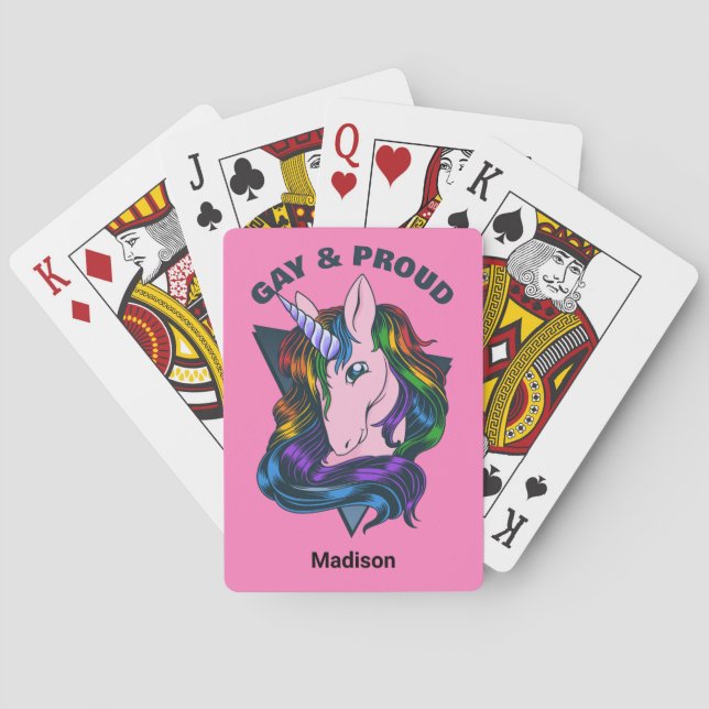 Custom Name & Text Gay Unicorn Poker Cards (Back)