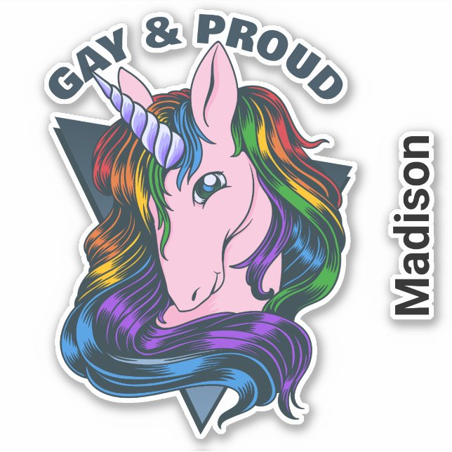Custom Name & Text Gay Unicorn Sticker (Front)