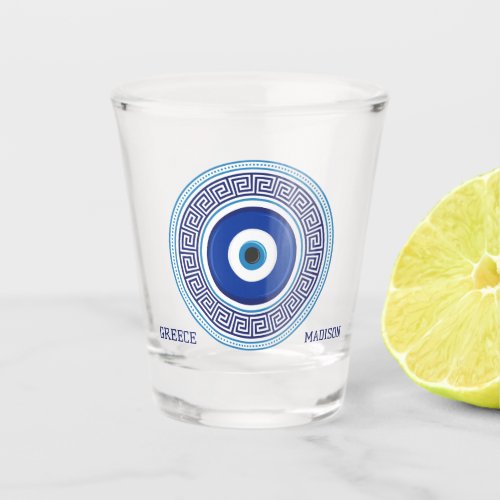 Custom Name  Text Greek Pattern Evil Eye Nazar Shot Glass