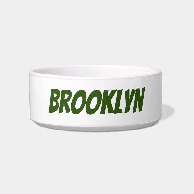 Custom name text green white ceramic dog pet bowl (Front)