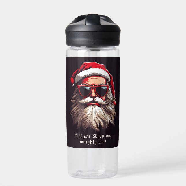 Custom Name & Text Grumpy Santa Water Bottle (Front)