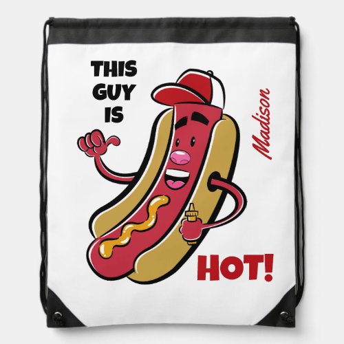 Custom Name  Text Hot Dog Drawstring Bag