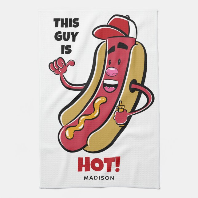 Custom Name & Text Hot Dog Kitchen Towel (Vertical)