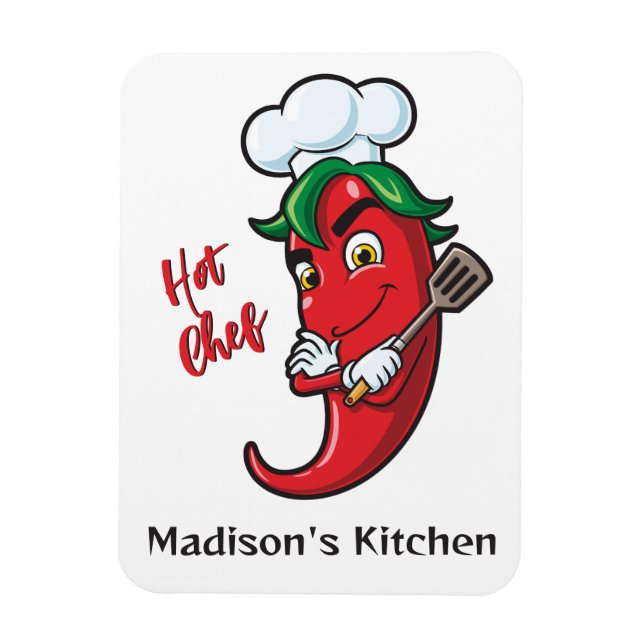 Custom Name & Text Hot Pepper Chef Magnet (Vertical)