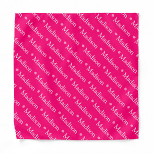 Custom name text hot pink fuchsia white pattern bandana