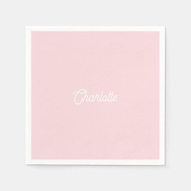 Custom name text Light Pink white minimalist Napkins (Front)