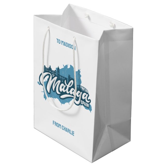 Custom Name / Text Malaga Spain Medium Gift Bag (Back Angled)