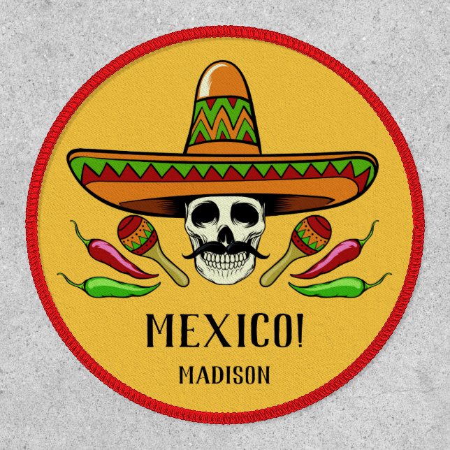 Custom name / text Mexican skull Patch (Front)