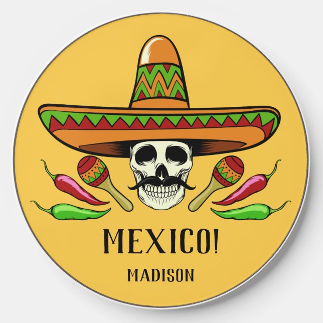 Custom name / text Mexican skull Wireless Charger (Front)