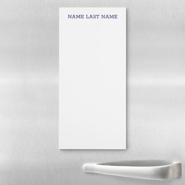 Custom name, text minimalist navy blue white magnetic notepad (In Situ)