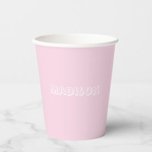 Custom Name text monogram pink white cute Paper Cups