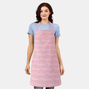 Custom name text monogram pink white cute pattern apron